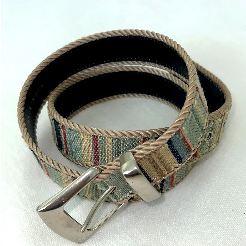 Elite Accessories Vintage Woman’s Striped Tan and Blue Belt Size M